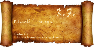 Klcsó Ferenc névjegykártya